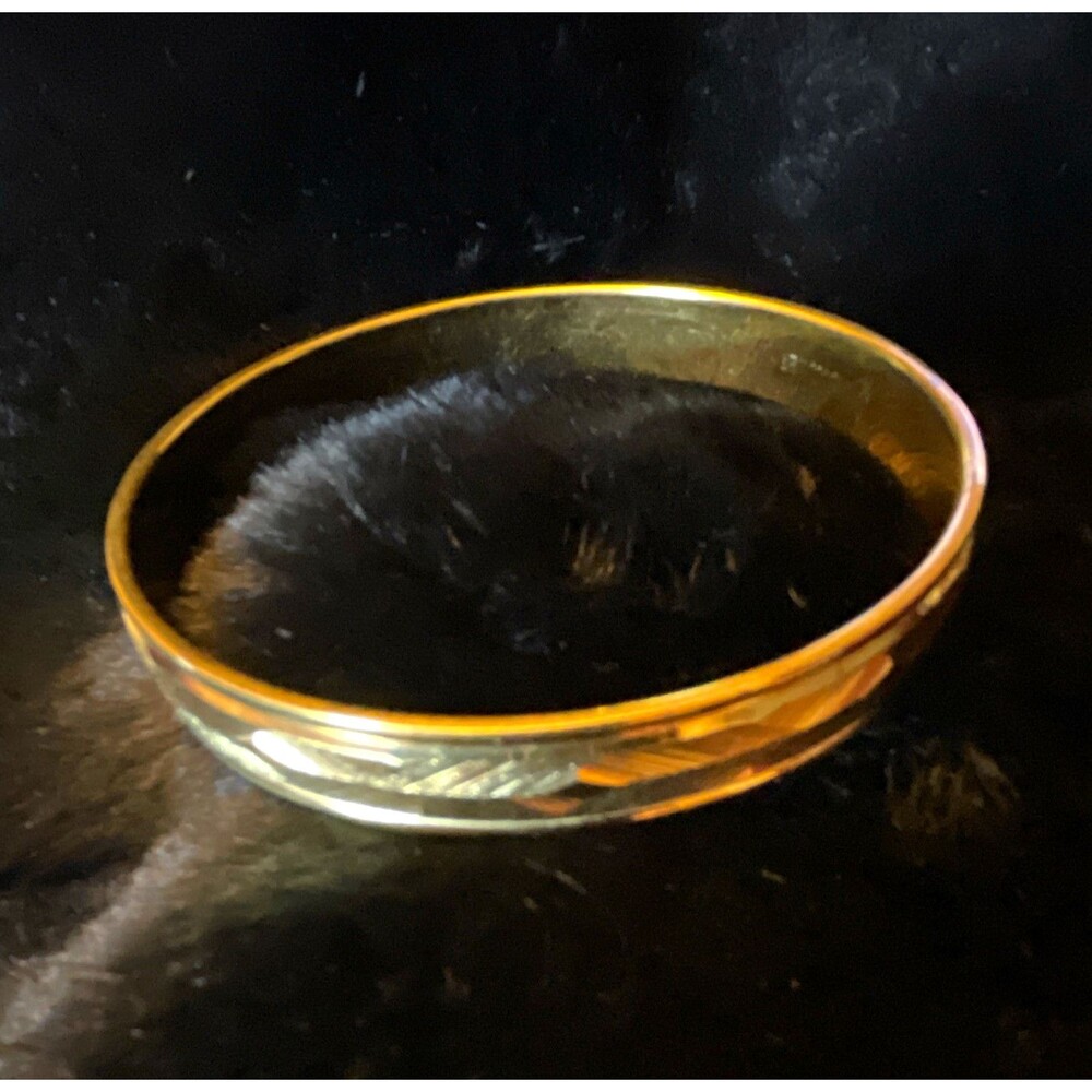Monet Round Bangle Bracelet Etched Gold Electroplated x3 Metal Sz 7.5